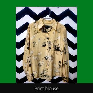 Botanical print 100% silk button-up blouse